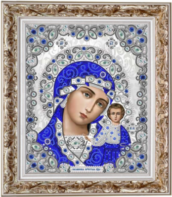 ЖК-4003 Богородица Казанская в серебре, кристаллах и жемчуге