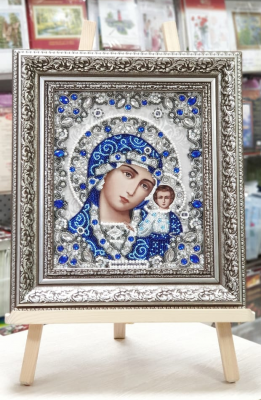 Набор для вышивания бисером и хрустальными камнями и жемчугом Казанская Пресвятая Богородица в серебре
