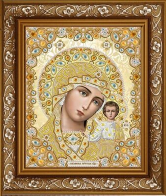 ЖК-4001 Богородица Казанская в золоте, кристаллах и жемчуге